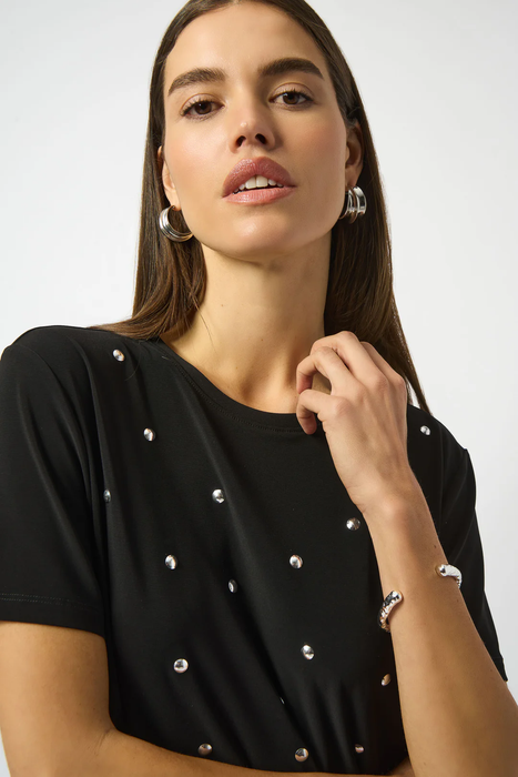 Joseph Ribkoff Black Embellished Short Sleeve Boxy Top 253203