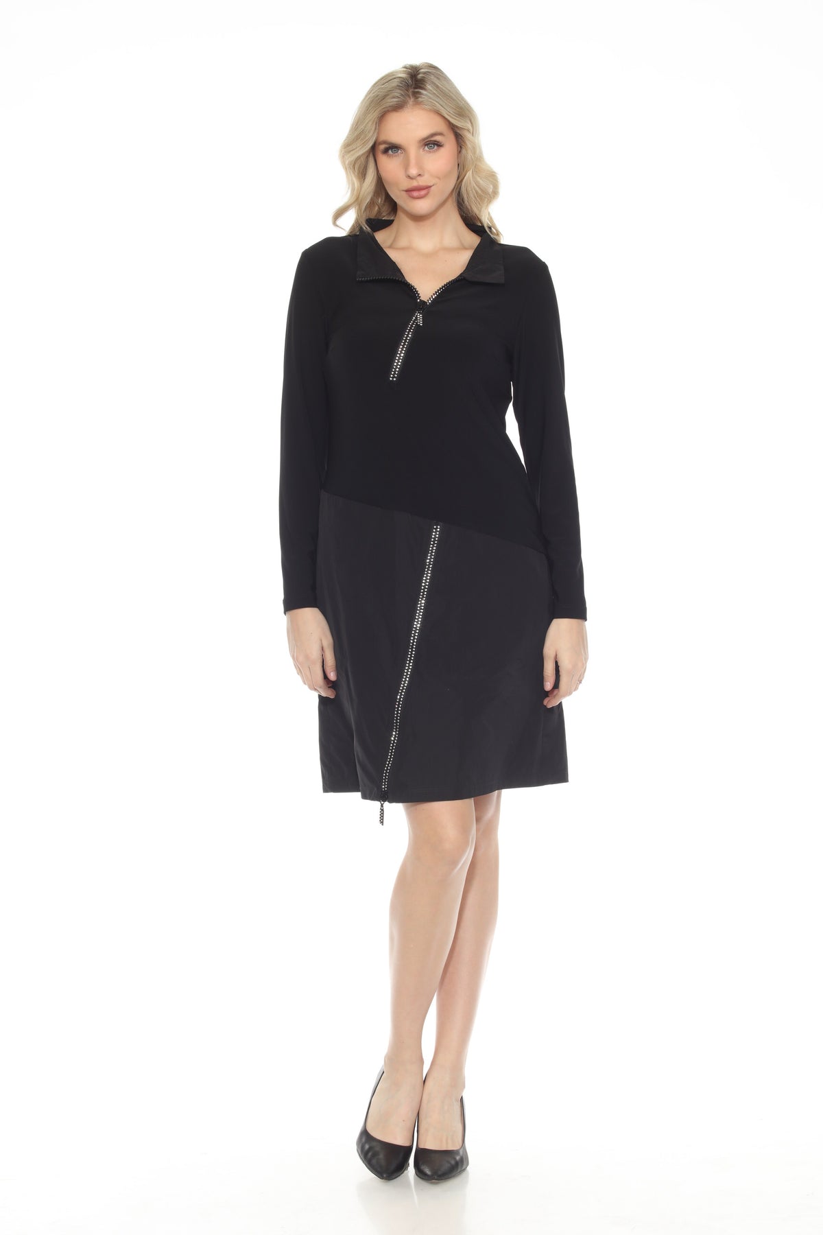 ロジック Joseph Ribkoff Black Embellished Zipper High Neck Dress 243209