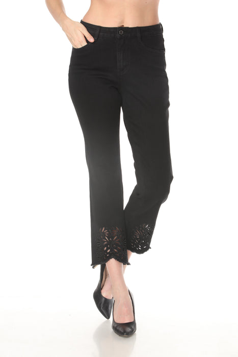 Joseph Ribkoff Black Embroidered Floral Eyelet Jean Pants 262981