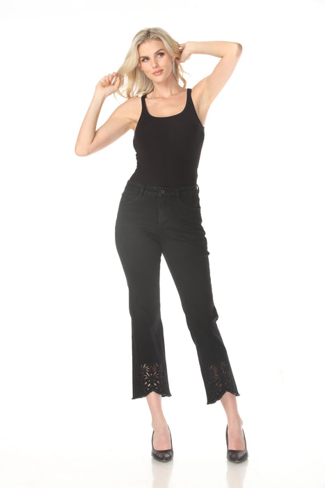 Joseph Ribkoff Black Embroidered Floral Eyelet Jean Pants 262981