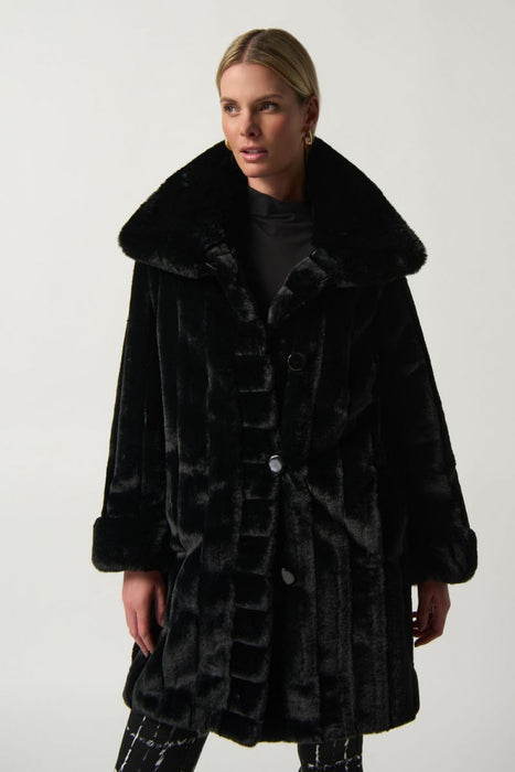 Joseph Ribkoff Style 233900 Black Faux Fur Reversible Puffer Coat