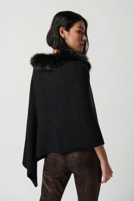 Joseph Ribkoff Faux Fur Trim Knit Sweater Poncho Cover-Up 234907