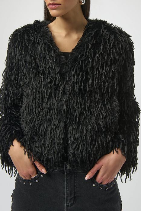 Joseph Ribkoff Black Faux Fur V-Neck Jacket 254905