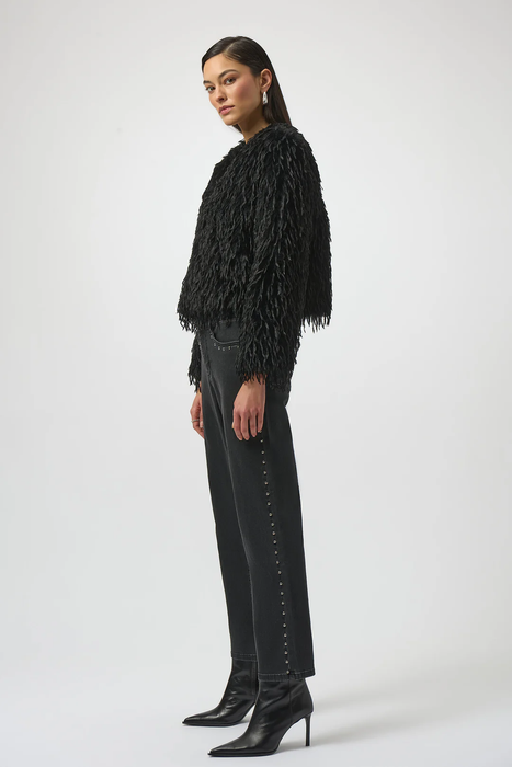 Joseph Ribkoff Black Faux Fur V-Neck Jacket 254905