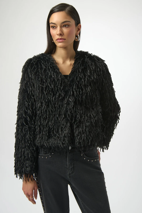 Joseph Ribkoff Black Faux Fur V-Neck Jacket 254905