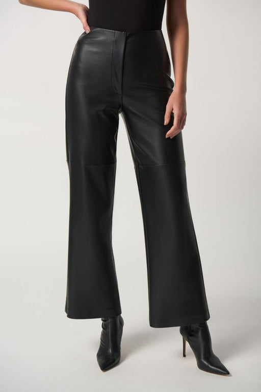 Joseph Ribkoff Style 233011 Black Faux Leather High Rise Pull On Flared Pants