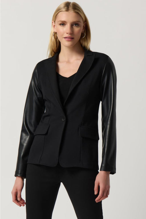 Joseph Ribkoff Style 234119 Black Faux Leather Long Sleeve Blazer Jacket