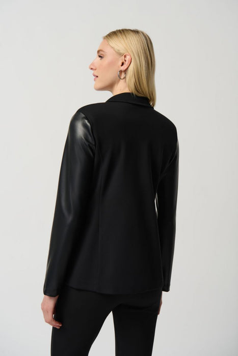 Joseph Ribkoff Black Faux Leather Long Sleeve Blazer Jacket 234119