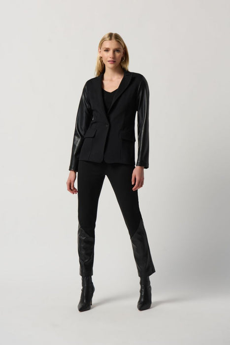 Joseph Ribkoff Black Faux Leather Long Sleeve Blazer Jacket 234119
