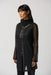 Joseph Ribkoff Style 233968 Black Faux Leather Mesh Zip-Up Long Sleeve Jacket