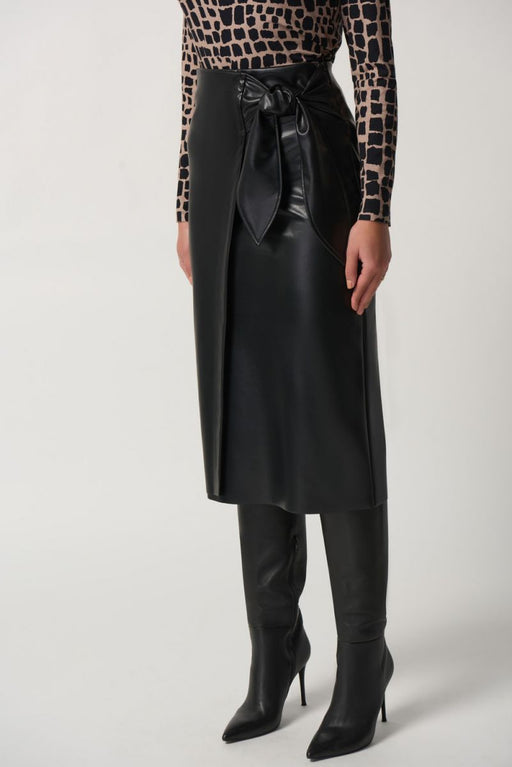 Joseph Ribkoff Style 233297 Black Faux Leather Mock Wrap Pull On Skirt