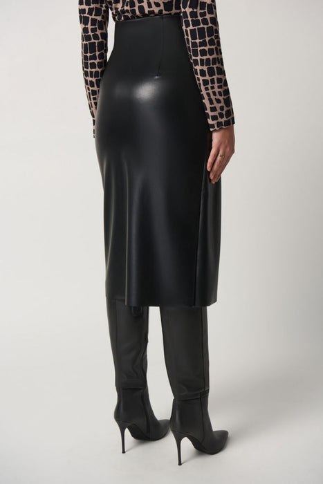 Joseph Ribkoff Black Faux Leather Mock Wrap Pull On Skirt 233297