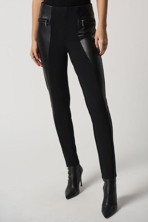 Joseph Ribkoff Style 233012 Black Faux Leather Panel Pull On Skinny Pants
