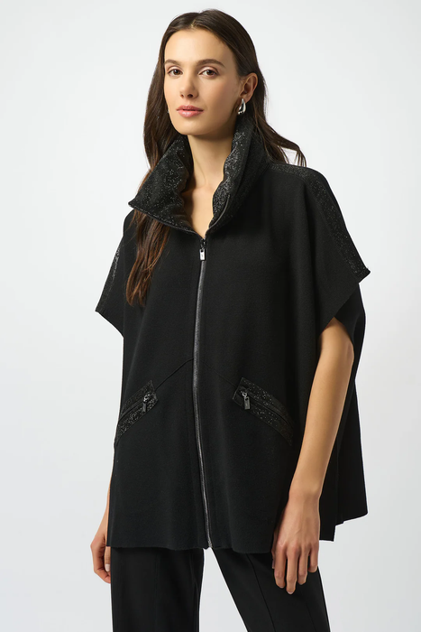 Joseph Ribkoff 253998 Black Faux Leather Poncho