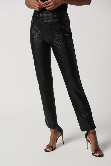 Joseph Ribkoff Style 234264 Black Faux Leather Pull On Slim Straight Ankle Pants