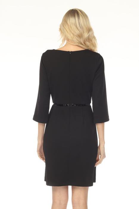 Joseph Ribkoff Black Faux Leather Trim 3/4 Sleeve Mini Dress 254153