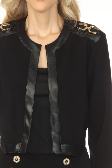 Joseph Ribkoff Black Faux Leather Trim Cropped Jacket 253232