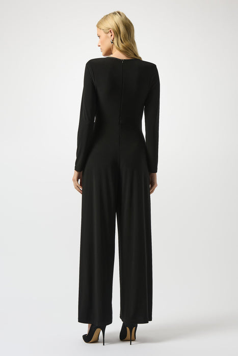 Joseph Ribkoff Black Faux Leather Trim Wrap Jumpsuit 253249