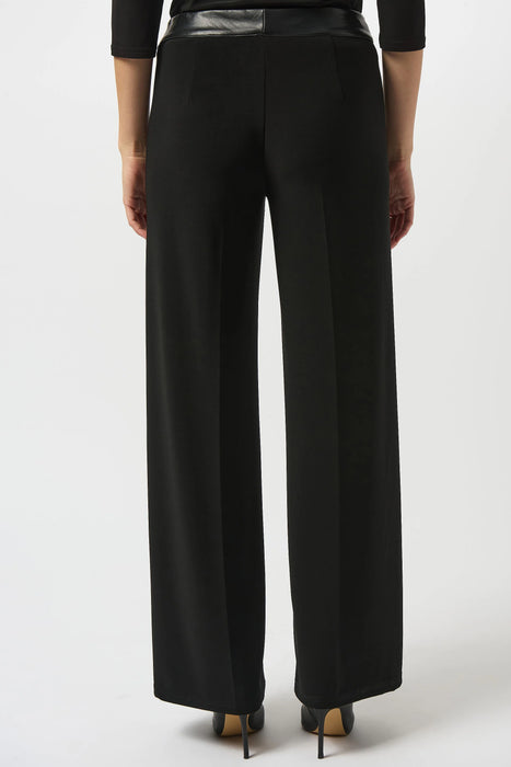 Joseph Ribkoff Black Faux Leather Waistband Wide Leg Pants 253114
