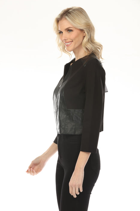 Joseph Ribkoff Black Faux Leather Zip Up Cropped Jacket 254928