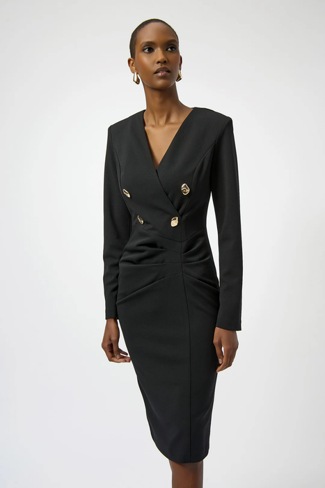 Joseph Ribkoff Black Faux Wrap Long Sleeves Sheath Dress 254069