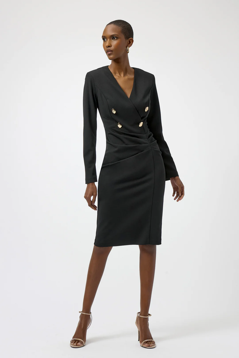 Joseph Ribkoff 254069 Black Faux Wrap Long Sleeves Sheath Dress