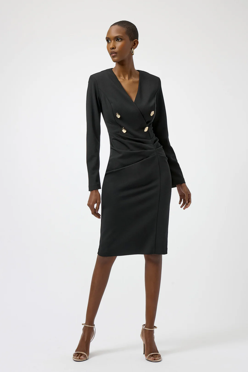 Joseph Ribkoff 254069 Black Faux Wrap Long Sleeves Sheath Dress