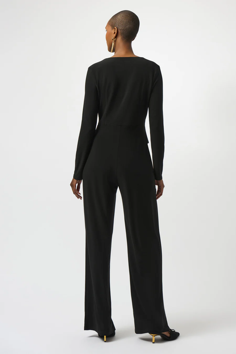 Joseph Ribkoff Black Faux Wrap Long Sleeves Wide Leg Jumpsuit 253046