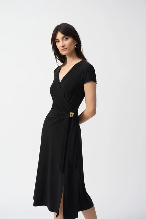 Joseph Ribkoff Cap Sleeve Faux Wrap Midi Dress 251250
