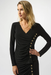 Joseph Ribkoff 253140 Black Faux Wrap V-Neck Long Sleeves Fitted Top