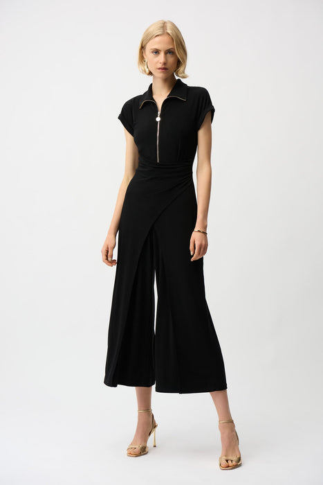 Joseph Ribkoff 261255 Black Faux Wrap Wide Leg Jumpsuit