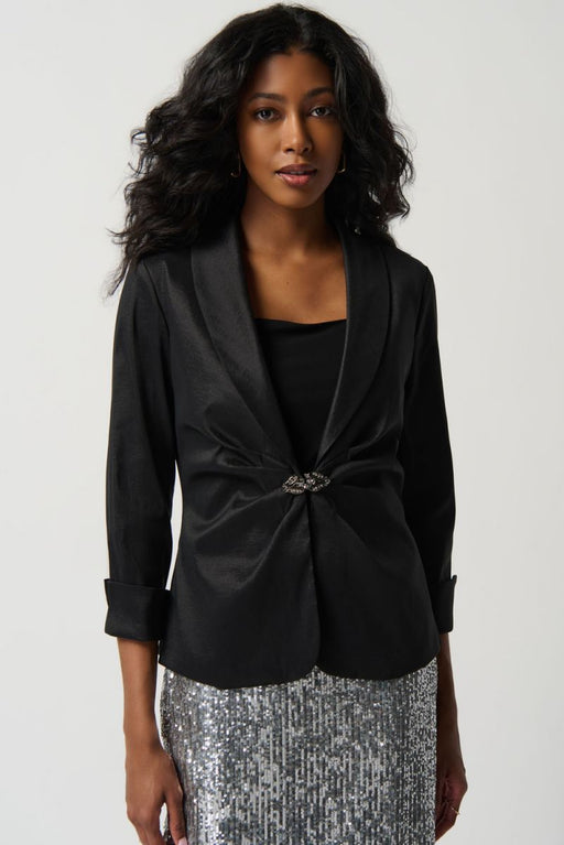 Joseph Ribkoff Style 234144 Black Fitted 3/4 Sleeve Taffeta Blazer Jacket