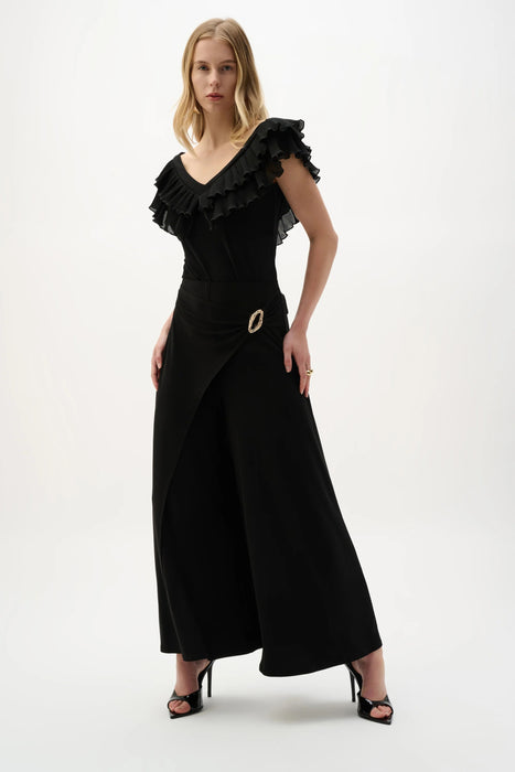 Joseph Ribkoff Black Pleated Ruffles Fitted Top 262089