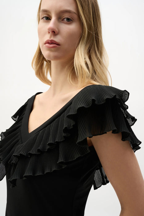 Joseph Ribkoff Black Pleated Ruffles Fitted Top 262089