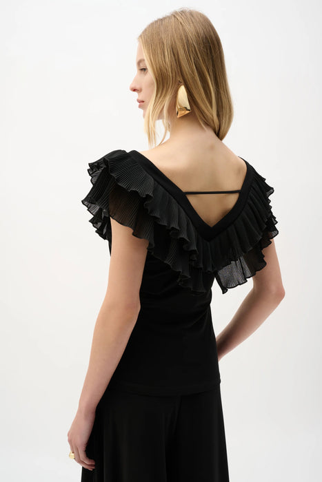 Joseph Ribkoff Black Pleated Ruffles Fitted Top 262089