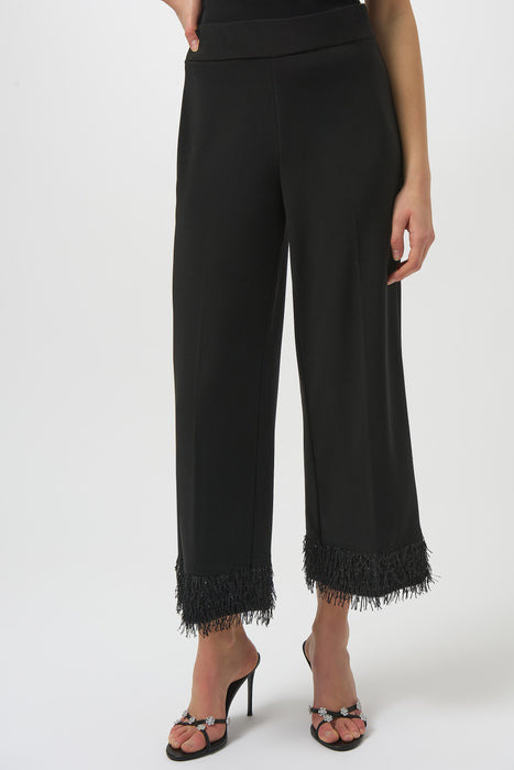 Black cropped pants with fringe details at the hem from Joseph Ribkoff
