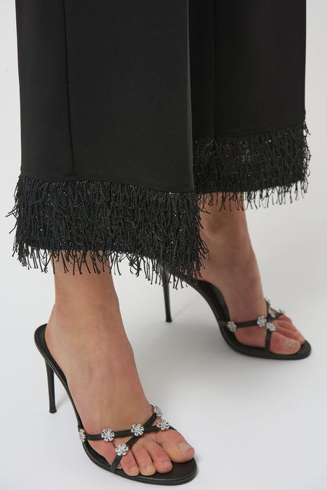 Joseph Ribkoff Black Fringe Hem Pull On Cropped Pants 254147