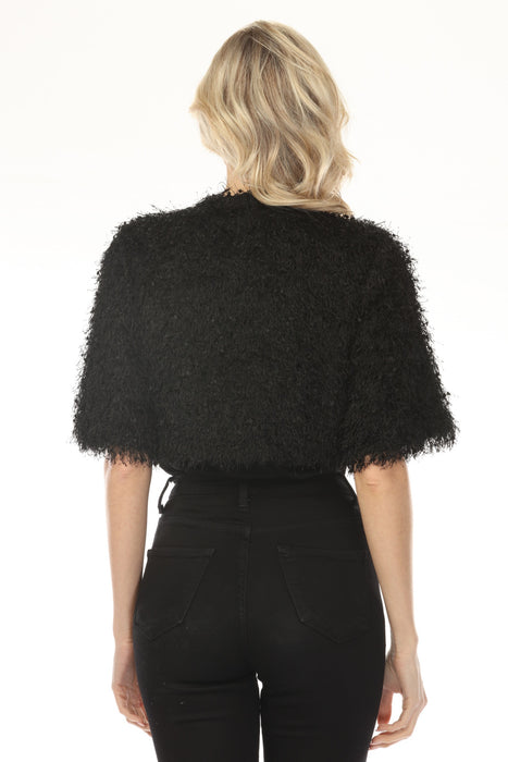 Joseph Ribkoff Black Fringe Open Front Bolero Jacket 254019