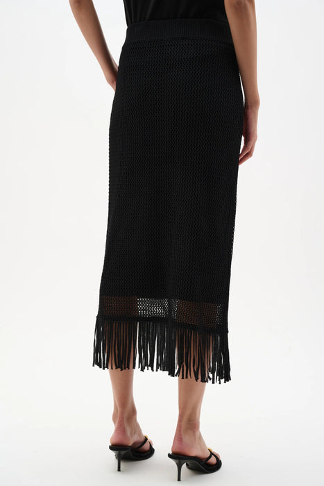 Joseph Ribkoff Black Fringe Trim Sweater Knit Midi Skirt 262929