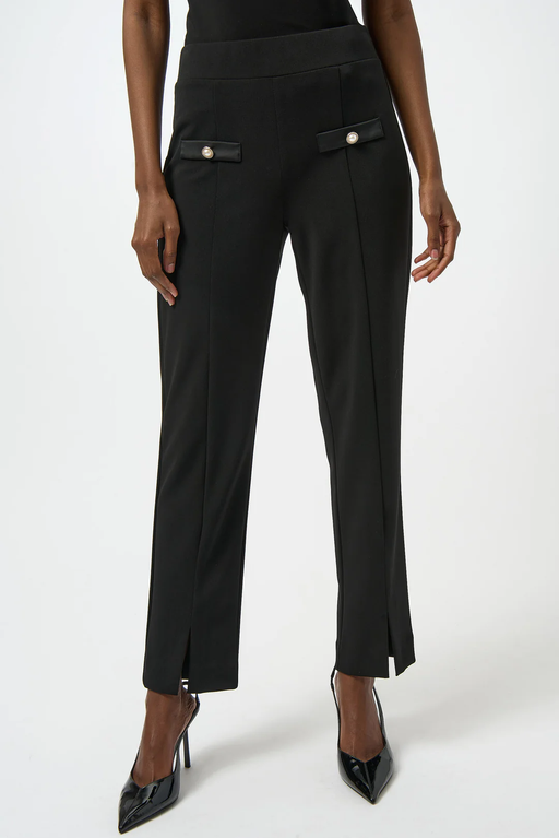 Joseph Ribkoff 254185 Black Front Slit Pull On Straight Pants