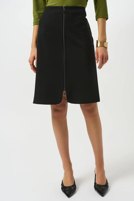 Joseph Ribkoff 253036 Black Front Zip Heavy Knit A-Line Skirt