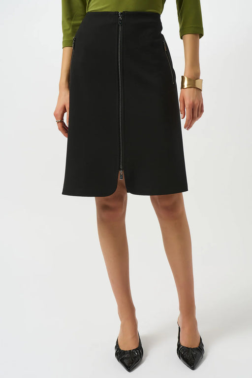 Joseph Ribkoff 253036 Black Front Zip Heavy Knit A-Line Skirt
