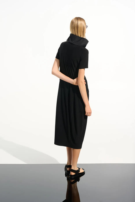Joseph Ribkoff Black Funnel Collar Midi Cocoon Dress 261633