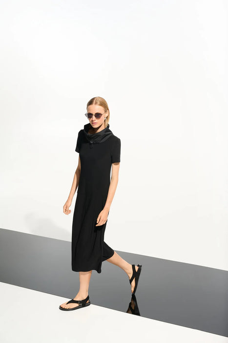 Joseph Ribkoff Black Funnel Collar Midi Cocoon Dress 261633