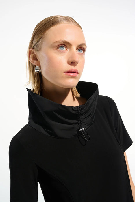 Joseph Ribkoff Black Funnel Collar Midi Cocoon Dress 261633