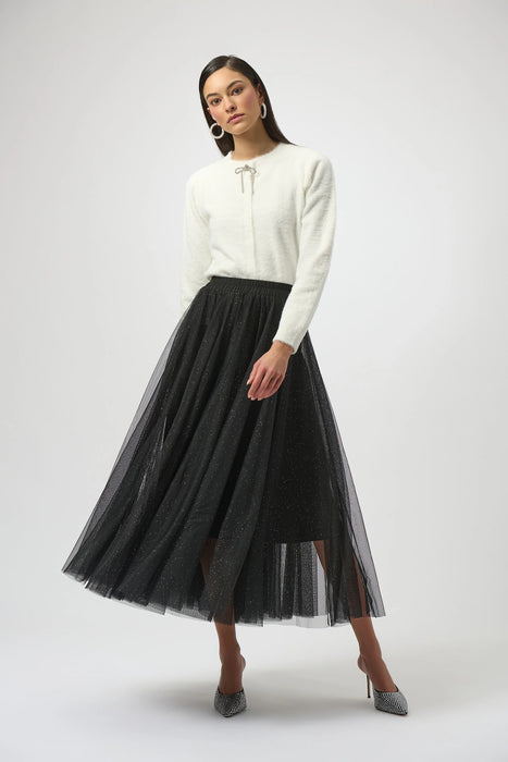 Joseph Ribkoff Black Glittered Tulle Flared Skirt 254927