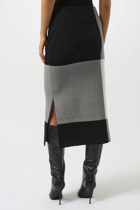 Joseph Ribkoff Black/Gray/Vanilla Color Block Sweater Knit Pull On Skirt 253908