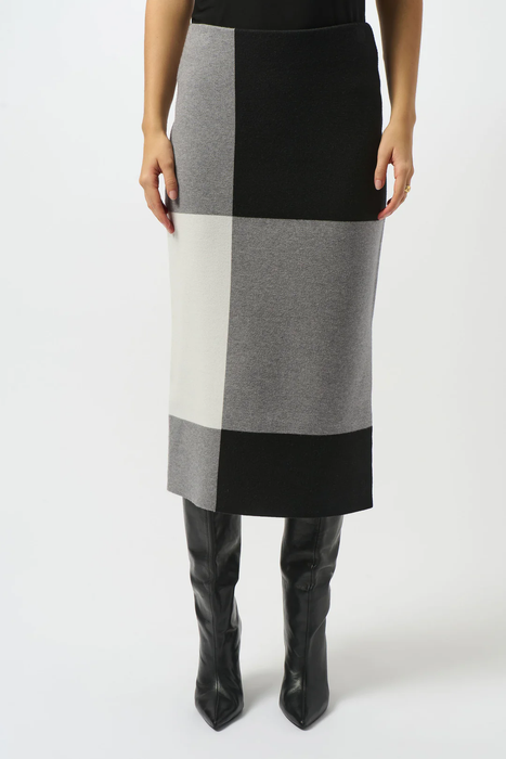 Joseph Ribkoff 253908 Black/Gray/Vanilla Color Block Sweater Knit Pull On Skirt
