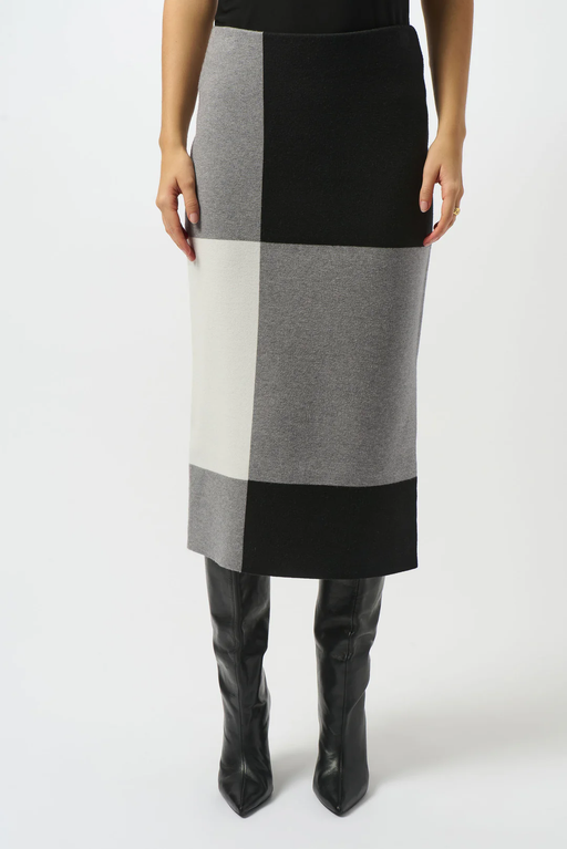Joseph Ribkoff 253908 Black/Gray/Vanilla Color Block Sweater Knit Pull On Skirt
