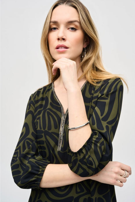 Joseph Ribkoff Black/Green Abstract Puff Sleeve Shift Dress 243154 AfterRetail Joseph Ribkoff Black/Green Abstract Puff Sleeve Shift Dress 243154 AfterRetail